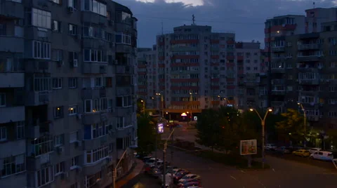 Aerial View From An Office Building Of Down Town Bucharest At Night, Pan Video stock 65570673