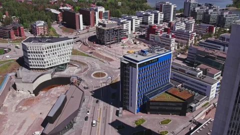 Aerial view of the office buildings in Espoo, Finland Stock Footage 201625529