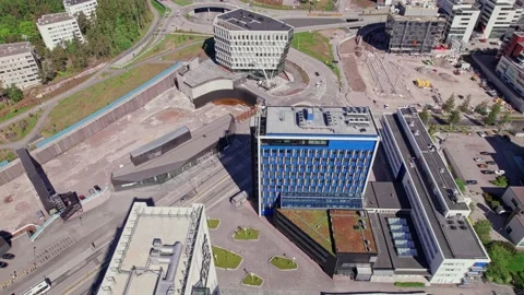 Aerial view of the office buildings in Espoo, Finland Stock Footage 201626501