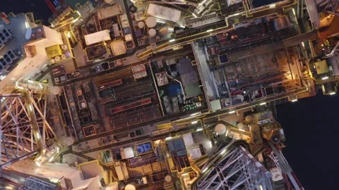 Aerial view of offshore jack up rig and offshore platform during sunset Stock Footage 322728005