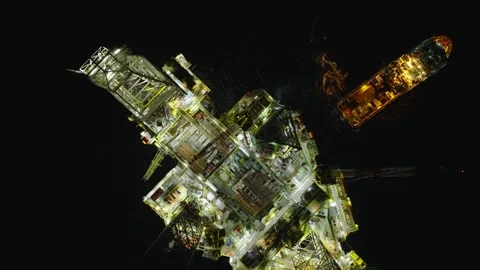 Aerial view of offshore jack up rig and offshore platform during sunset 動画素材 334162187