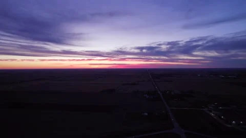 Aerial view of Ohio fields and highway i-80 during sunset Stock Footage 223070539
