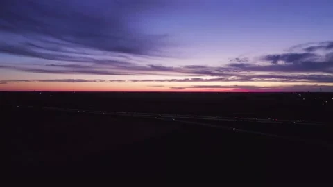 Aerial view of Ohio fields and highway i-80 during sunset Stock Footage 223070584
