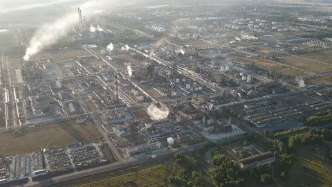 Aerial view of the oil processing plant construction Stock Footage 218217876