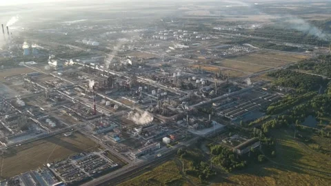 Aerial view of the oil processing plant construction Stock Footage 218217912