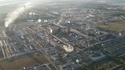 Aerial view of the oil processing plant construction Stock Footage 218217918