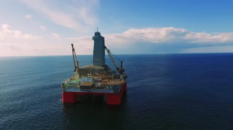 Aerial view of oil producing platform deep ocean Video stock 68635821
