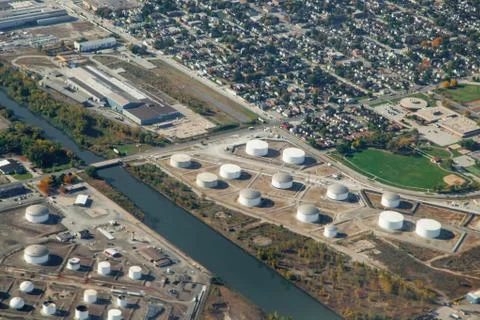 Aerial view of an oil refinery, alberta, canada Stock Photos