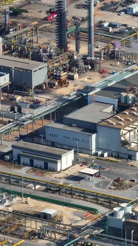 Aerial view of oil refinery complex and industrial processing plant Stock Footage 339732332