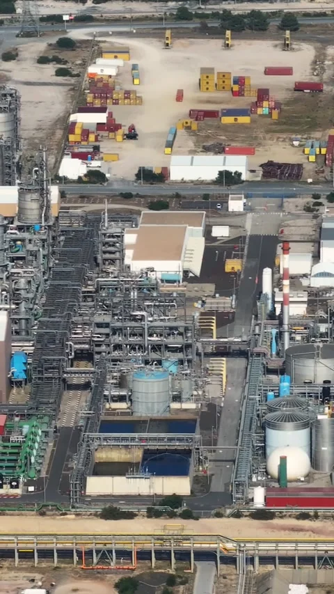 Aerial view of oil refinery complex and fuel storage tanks Stock Footage 339732743