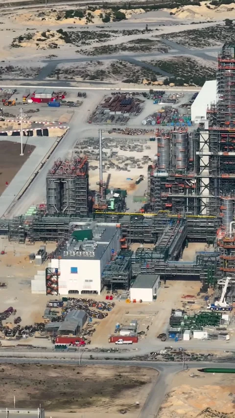 Aerial view of oil refinery complex and fuel storage tanks in industrial area Stock Footage 339732822