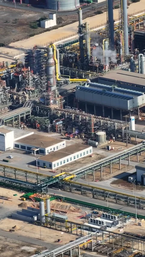 Aerial view of an oil refinery complex showing industrial processing activities Stock Footage 340813661