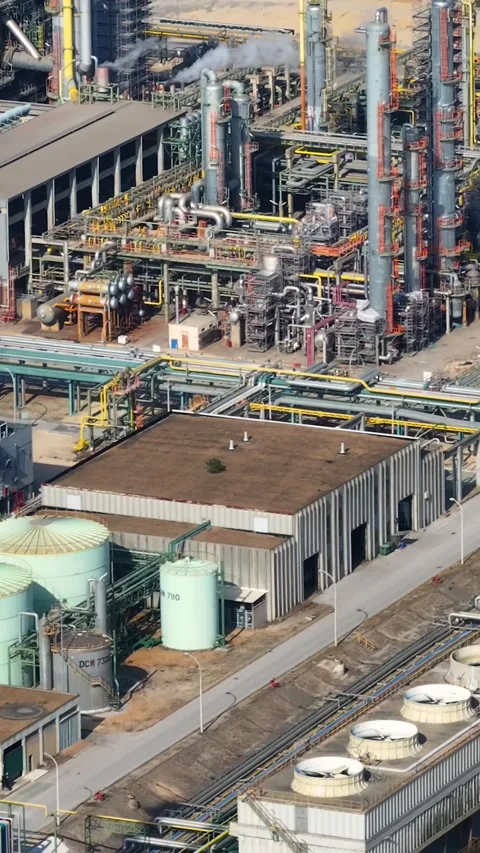 Aerial view of oil refinery complex and industrial processing plant Stock Footage 340906963