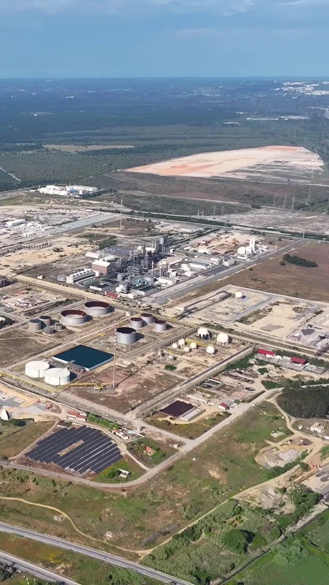 Aerial view of oil refinery complex and petrochemical industry site Stock Footage 340909519