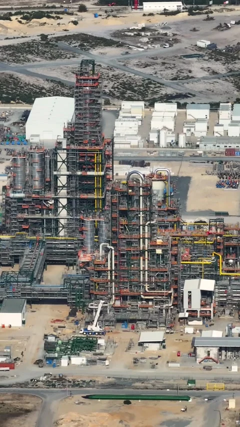 Aerial view of an oil refinery complex and industrial processing plant Stock Footage 341870642