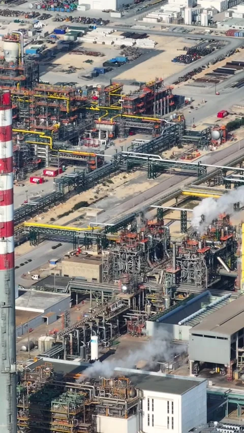Aerial view of oil refinery complex and petrochemical industry Stock Footage 341870645