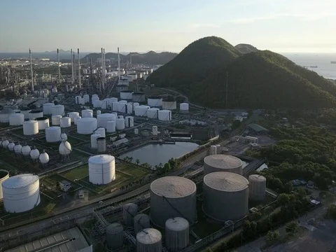 Aerial view of Oil refinery factory in Thailand Stock-Footage 77291953