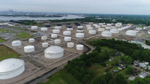 Aerial View of Oil Refinery Stock Footage 75922096