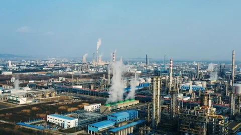 Aerial view oil refinery, refinery plant, refinery factory. Stock Footage