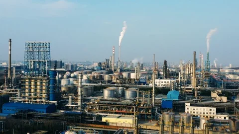 Aerial view oil refinery, refinery plant, refinery factory. Stock Footage 115083017