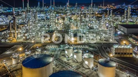 Aerial view oil refinery, refinery plant, refinery factory, Top view Stock Photos