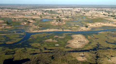 Aerial view of the Okavango Delta in Botswana showing water channels Video stock 56865404