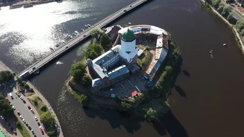 Aerial view of the Olaf tower in Vyborg Stock Footage 134535901