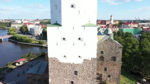Aerial view of the Olaf tower in Vyborg Stock Footage 134581413
