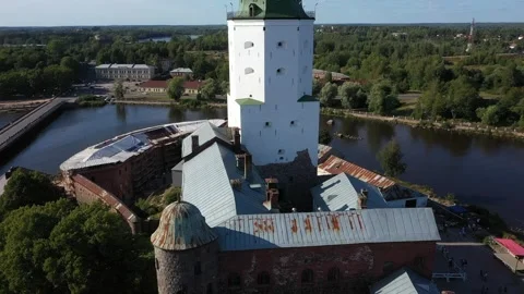 Aerial view of the Olaf tower in Vyborg Stock Footage 134581956