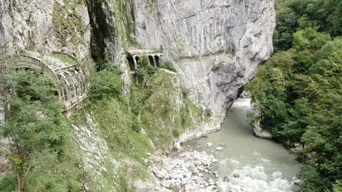 Aerial view of old abandoned road to Krasnaya Polyana in Sochi. Russia. Stock Footage 321379924