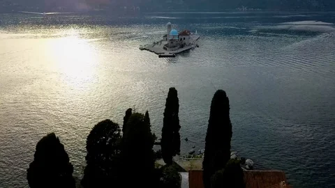 Aerial View Of Old Artificial Island Gospa Od Skrpjela In Perast, Montenegro Video stock 92592353