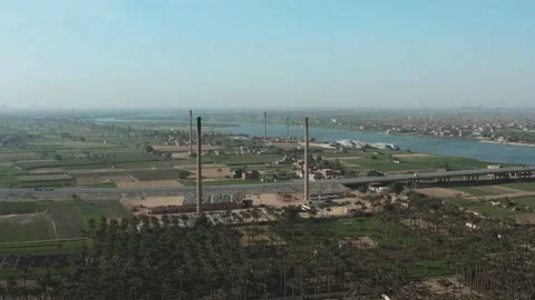 Aerial view of Old big pipe or chimney  in the city. Old brick factory. Stock-Footage 155000358