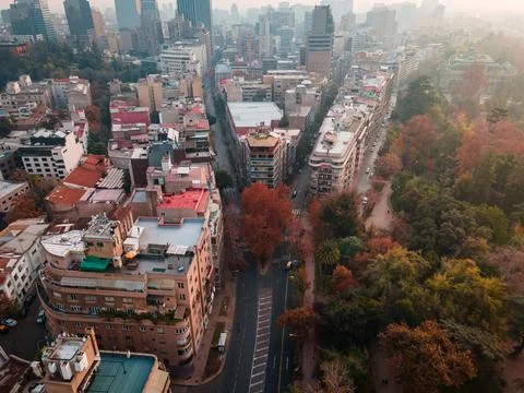 Aerial view of old buildings at sunset Stock Photos