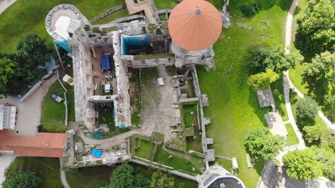 Aerial view of old castle in Cesis, Latvia Stock Footage 113337016