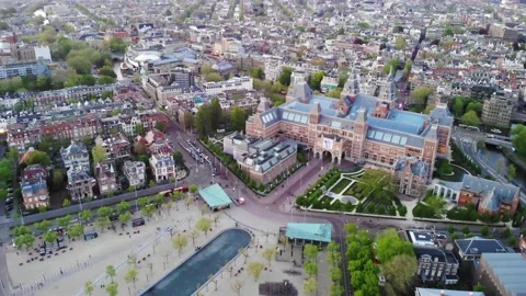 Aerial view of old centre district of Amsterdam Stock Footage 144450864
