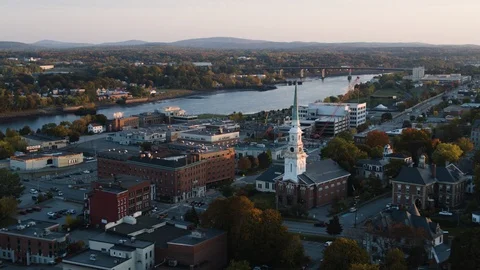 Aerial View of Old Church during Sunset Stock Footage
