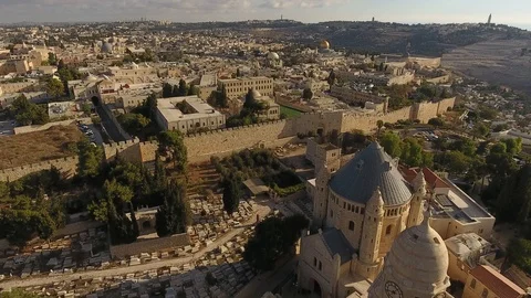 Aerial View Of The Old City Of Jerusalem, Israel Stock Footage 90466853
