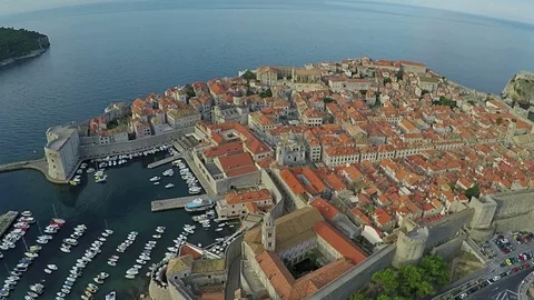 Aerial view of Old Dalmatian Town, Adriatic sea. Flight above Dubrovnik, Croatia Stock Footage 70167334