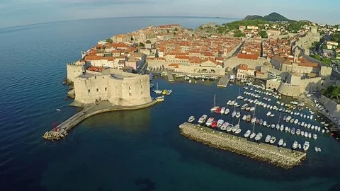 Aerial view of Old Dalmatian Town, Adriatic sea. Flight above Dubrovnik, Croatia 스톡 동영상 70168142