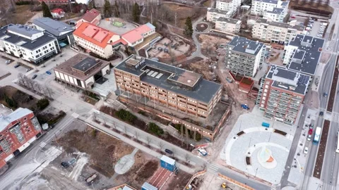 Aerial view of the old Espoo Town Hall, Finland. Stock Footage 153962020