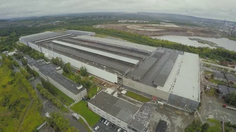 Aerial view on Old factory building. The old glass-blowing factory view from the Stock Footage