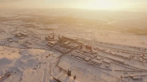 Aerial view of the old factory at the sunset. Stock Footage 59175300