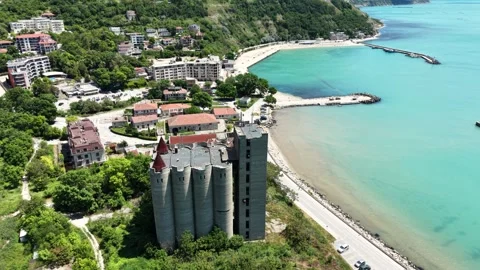 Aerial view of the Old Grain Warehouse on the coast, Bulgaria. Stock Footage 336297010