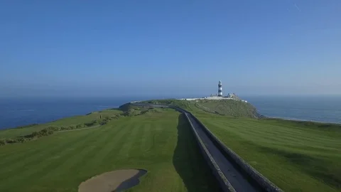 Aerial view of old Head golf and lighthouse of Kinsale, Ireland Stock Footage 84271160
