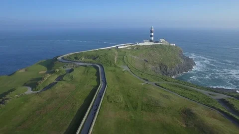 Aerial view of old Head golf and lighthouse of Kinsale, Ireland Stock Footage 84271184