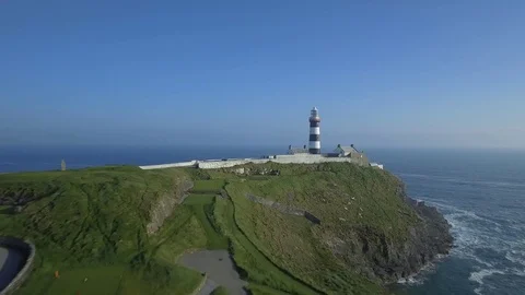 Aerial view of old Head golf and lighthouse of Kinsale, Ireland Stock Footage 84271228
