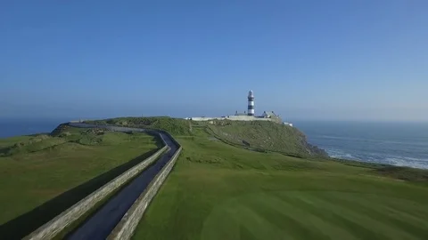 Aerial view of old Head golf and lighthouse of Kinsale, Ireland Stock Footage 84271230