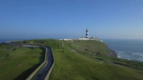 Aerial view of old Head golf and lighthouse of Kinsale, Ireland Stock Footage 84271254
