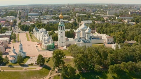 Aerial view of old kremlin in ancient touristic town Vologda Stock Footage 111910860