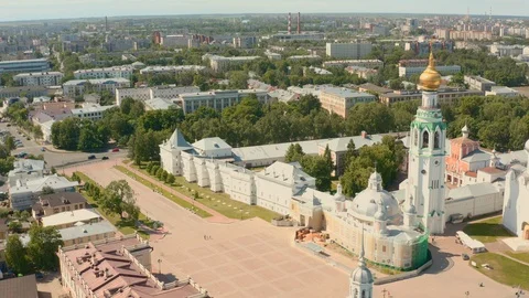 Aerial view of old kremlin in ancient touristic town Vologda Stock Footage 111910936